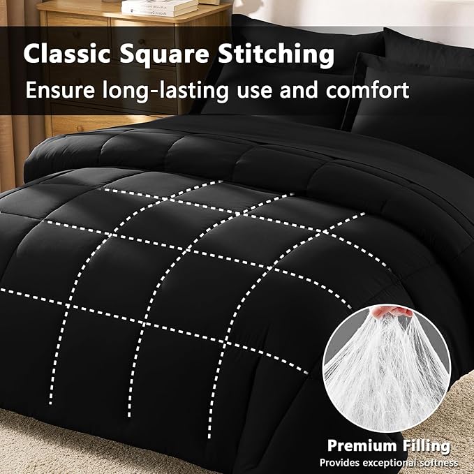 CozyLux King Size Comforter Set Black - Image 6