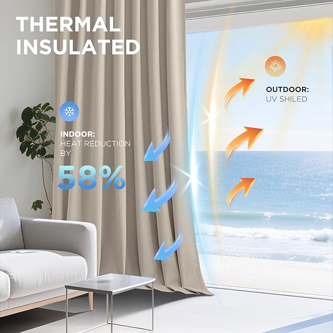 Joydeco Light Beige 100% Blackout Curtains 90 Inch 2 Panels, Luxury Thermal - Image 5