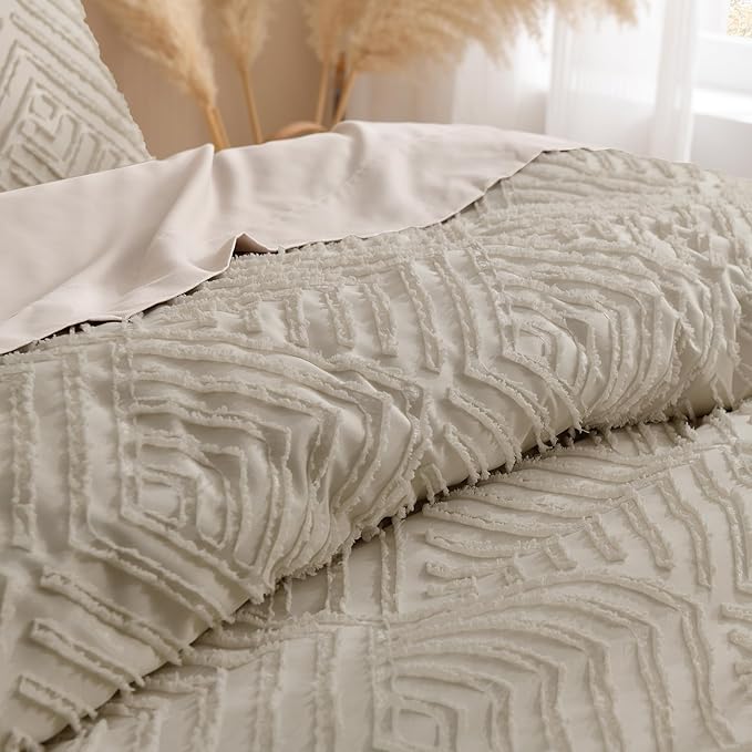 Andency Oversized King Comforter 120''x120'', 3 Pieces Oatmeal Super King Boho - Image 5
