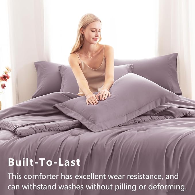 CozyLux King Size Comforter Set Dusty Purple, 7 Pieces Bed in a Bag King - Image 3