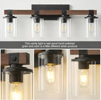 Bathroom Vanity Light Fixtures 4 lights, Wooden Farmhouse Vanity Lights Rustic - Image 4