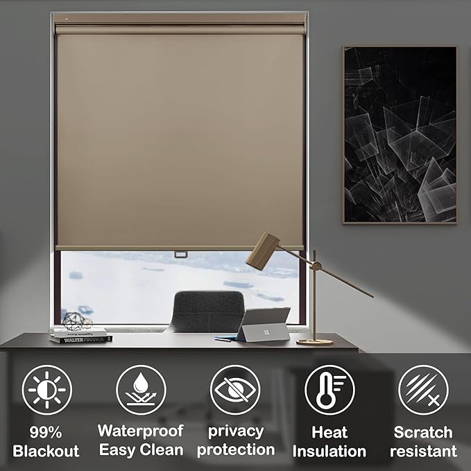HESTIA No Drill Cordless Blackout Roller Shades Screwless Waterproof Shower - Image 3