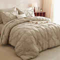 CozyLux Full Size Comforter Sets Taupe, 7 Pieces Pintuck Bed in A Bag Taupe by CozyLux