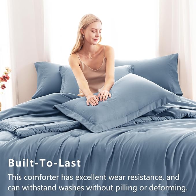 CozyLux Twin XL Comforter Set Grayish Blue, 5 Pieces Bed in a Bag Twin Extra - Image 3