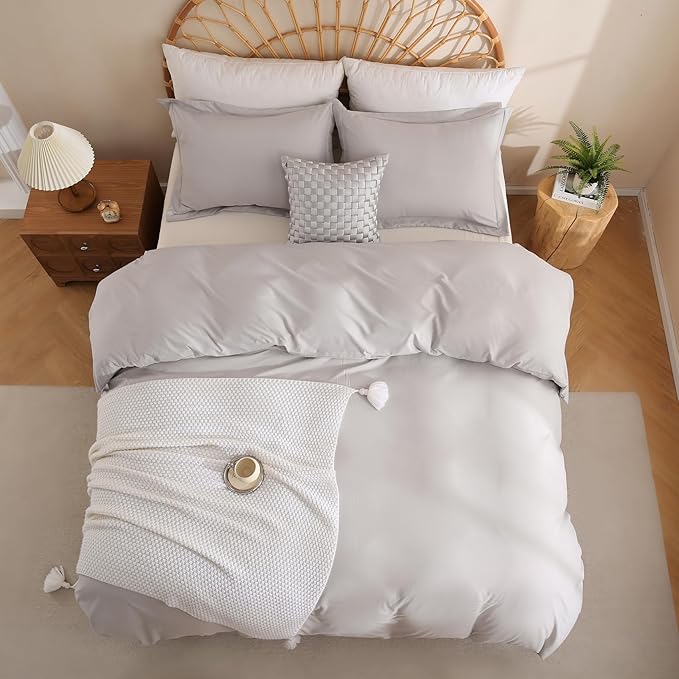 JSD Light Grey Duvet Cover Set Full Size, 3 Piece Duvet Cover - Image 8
