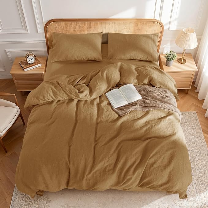 LBRO2M 100% France Linen Duvet Cover Set Cal King Size 3 Pcs Natural Flax - Image 2