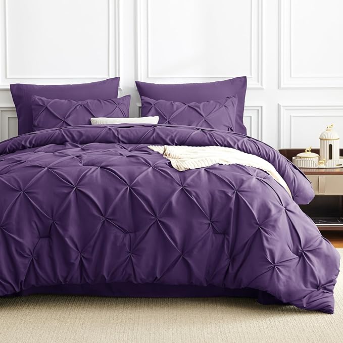 CozyLux Full Size Comforter Sets Purple, 7 Pieces Pintuck Bed in A Bag Purple - Image 8