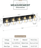 Bathroom Light Fixtures, 6-Light Black and Gold Bathroom Vanity Light, 38 Inch - Image 3