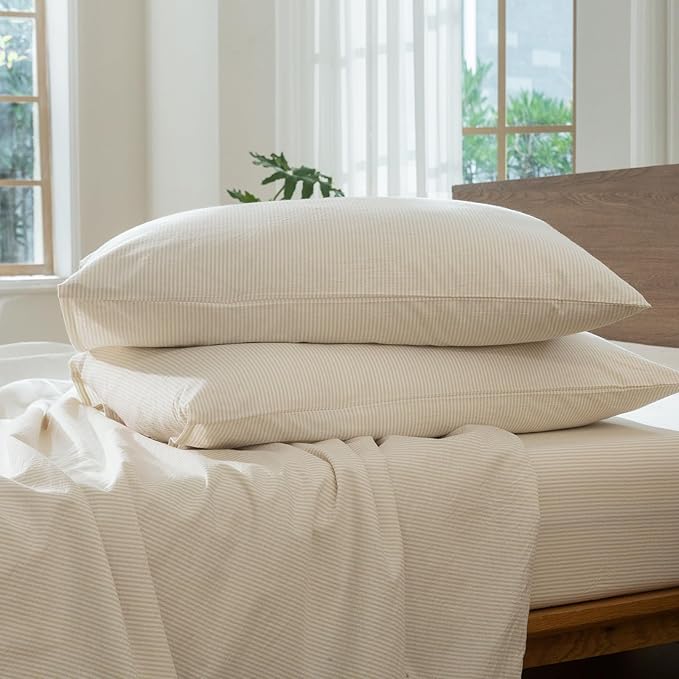 MooMee Striped Duvet Cover Set 100% Washed Cotton Linen Like Textured - Image 9