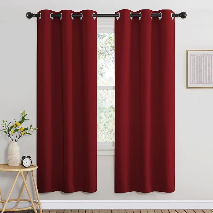 NICETOWN Burgundy Red Bedroom Curtains 72 inches Long, Grommet Blackout Thermal by NICETOWN