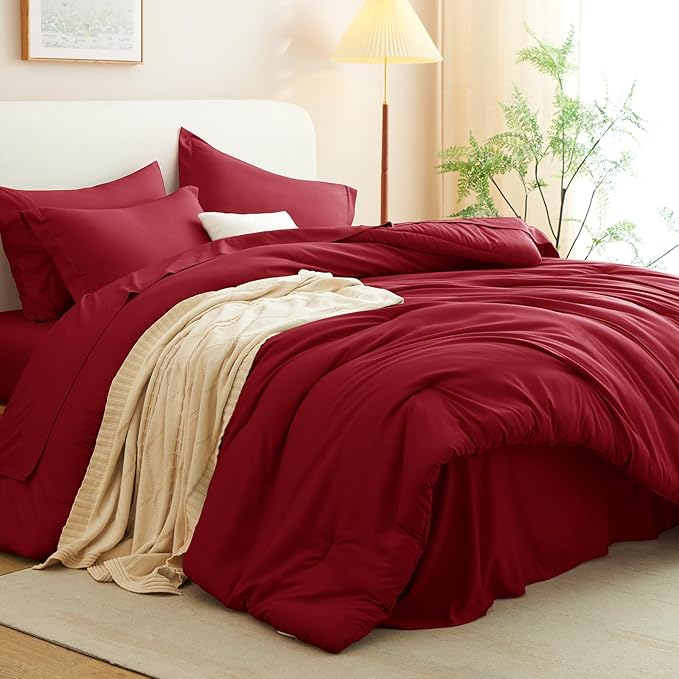 CozyLux Twin XL Comforter Set Dark Red, 5 Pieces Bed in a Bag Twin Extra Long - Image 9
