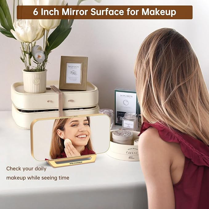 Peakeep Slim Digital Mirror Aesthetic Alarm Clock - Image 3