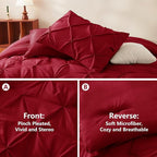 CozyLux King Size Comforter Set Dark Red, 7 Pieces Pintuck Bed in A Bag Red - Image 3