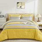 WONGS BEDDING Yellow Comforter Set King Size, 7 Pieces Striped Bed in a Bag - Image 2