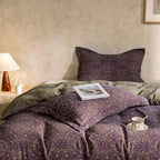 mixinni Purple Green Floral Duvet Cover King Size, Elegant Double-Layer Yarn - Image 3