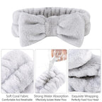 Casoty 6 Pcs Grey Spa Headband, Bow Hair Band, Soft Coral Fleece Makeup Headband - Image 3