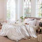 MooMee Striped Duvet Cover Set 100% Washed Cotton Linen Like Textured - Image 3