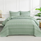 Andency Sage Green Twin Quilt Set, 2 Pieces Boho Lightweight Soft Striped by Andency