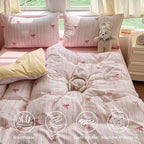 BOLINLIVING Pink Bow Duvet Cover Full Size, Girls Kids Cute Striped Bowknot - Image 3