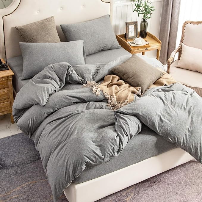 PURE ERA Jersey Knit Duvet Cover Set 100% T-Shirt Cotton Super Soft Comfy 2pc - Image 2