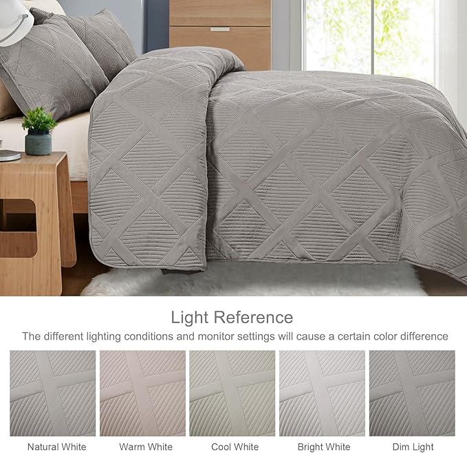 Exclusivo Mezcla Quilt Set Twin Size, 2 Pieces Light Grey Twin Quilt Bedding Set - Image 3