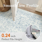 Blue Area Rug 5x7 Machine Washable Vintage Living Room Distressed Non Slip - Image 3