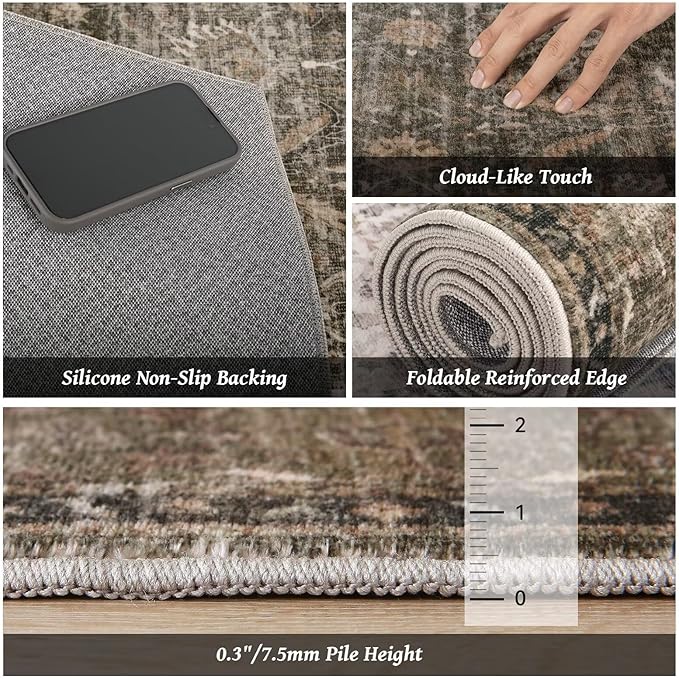 Washable 3x5 Entryway Rug, Boho Non-Slip Vintage Distress Small Rugs - Image 5