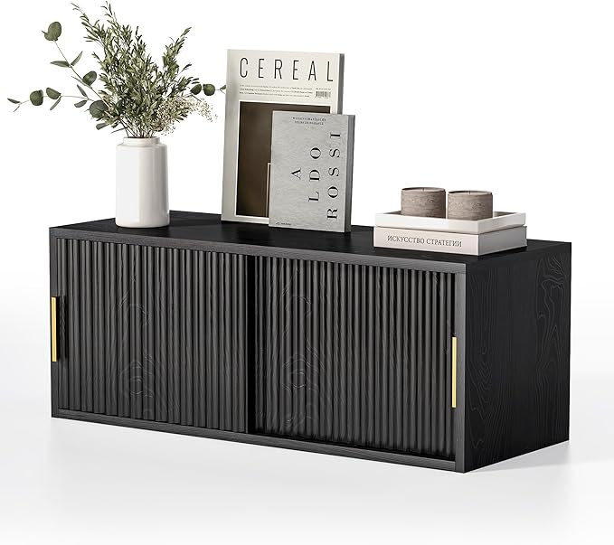 Floating Nightstand with Sliding Doors, Modern Large Night Stand Storage Shelf - Image 8