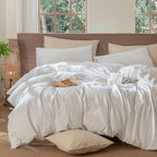 MooMee Striped Duvet Cover Set 100% Washed Cotton Linen Like Textured - Image 6