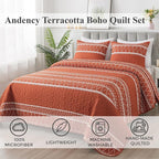 Andency Terracotta California King Quilt Set, 3 Pieces Boho Lightweight Soft - Image 2