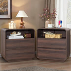 Modern Walnut Nightstand, 2 Storage Drawers Side Table Curved Profile, - Image 9