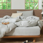 MooMee Striped Duvet Cover Set 100% Washed Cotton Linen Like Textured - Image 4