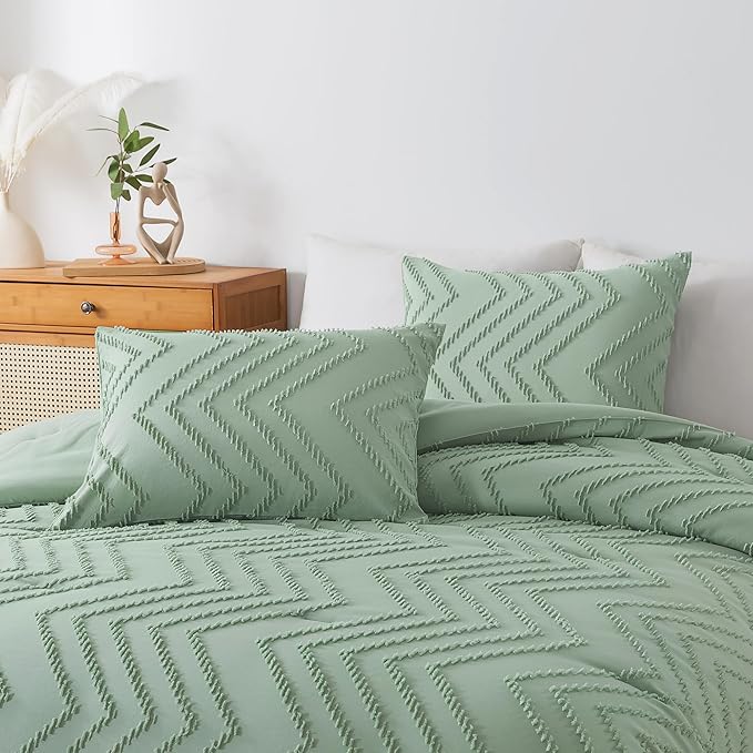 Andency Sage Green California King Comforter Set, Boho Soft Fluffy Warm - Image 6