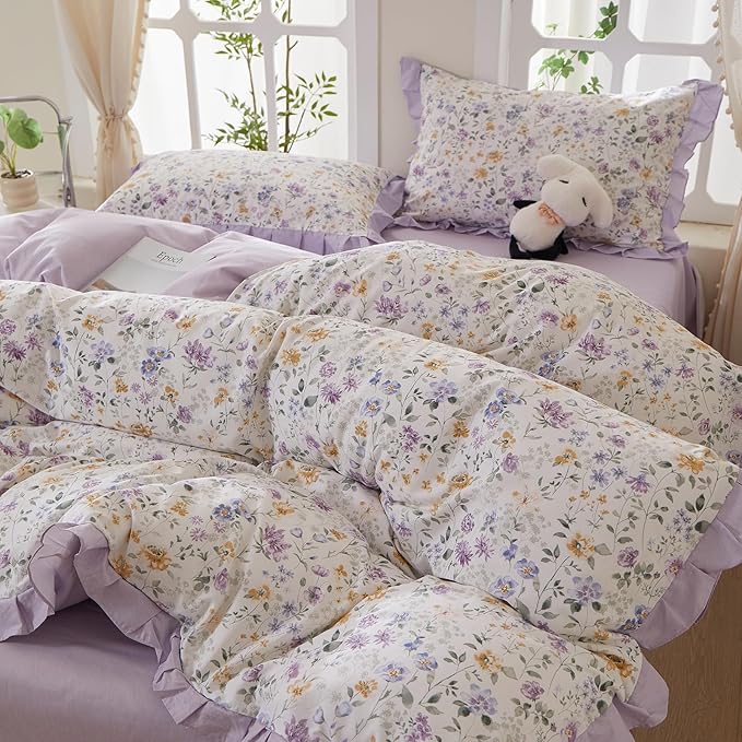 mixinni Floral Duvet Cover Set King Size, 100% Cotton 3-Piece Bedding Set - Image 2