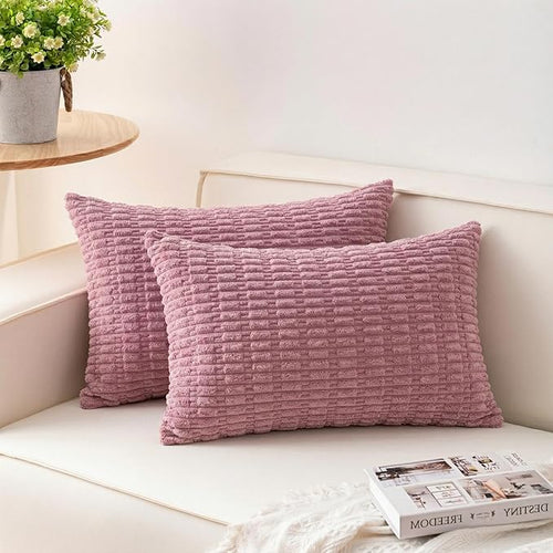 Aegero Pack of 2 Corduroy Decorative Throw Pillow Covers 12x24 Inch Soft by Unknown