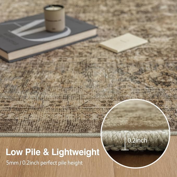 FMFUNCTEX 3x4 Washable Area Rug Brown Vintage Neutral Non Slip Low Pile - Image 4