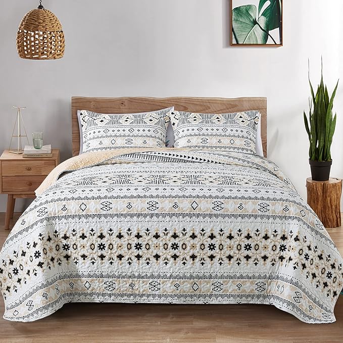 BEDIFANY Boho Quilt King Size Set, Lightweight Bedspread King Size Stripe Boho by BEDIFANY