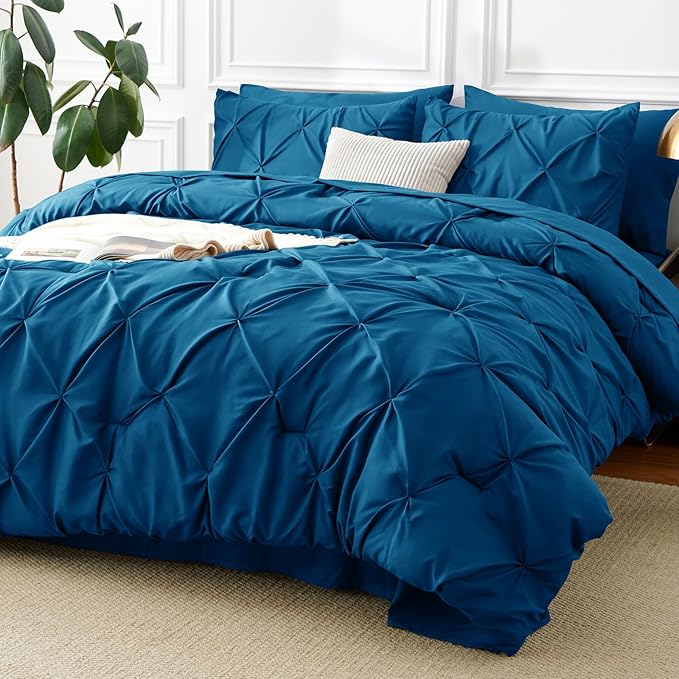 CozyLux King Size Comforter Set Teal, 7 Pieces Pintuck Bed in A Bag Teal by CozyLux