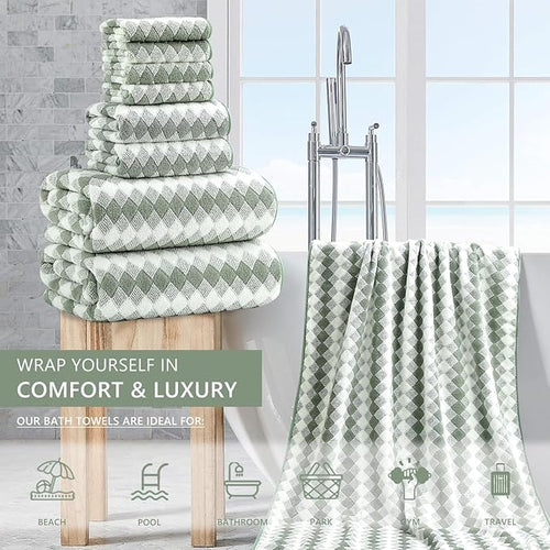 8 Piece Bathroom Towel Set Green |2 Oversized Large Bath Towels Sheet, 2 Hand - Image 2