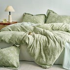 mixinni 100% Washed Cotton Cover Set, Reversible Vintage Green Floral Butterfly - Image 2