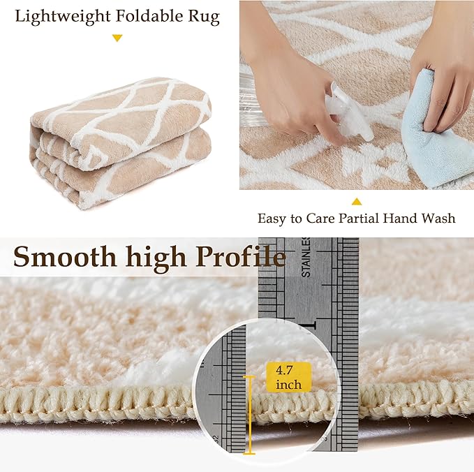 Beige 5x7 Area Rug Moroccan Shag Living Room Washable Carpet Soft Non Shedding - Image 5