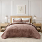 EVERGRACE Velvet Quilt Set Full Queen Size, Luxurious Soft Striped Channel by EverGrace