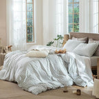 MooMee Gingham Duvet Cover Set 100% Washed Cotton Linen Like Textured - Image 3