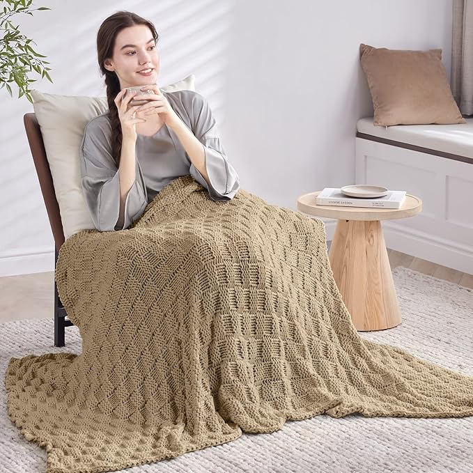 Knitted Weighted Blanket for Adult, No Beads Heavy Blanket 50” x 60'' 7lbs - Image 7