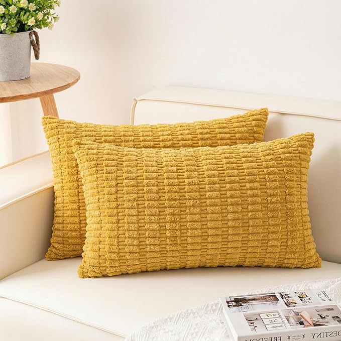 Aegero Pack of 2 Corduroy Decorative Throw Pillow Covers 12x20 InchSoft Boho by Unknown