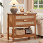 LEYAOYAO 31.5" Wide Rattan Night Stand, Large Boho Nightstand, Bedside Table - Image 5