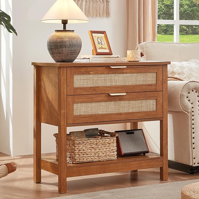 LEYAOYAO 31.5" Wide Rattan Night Stand, Large Boho Nightstand, Bedside Table - Image 5
