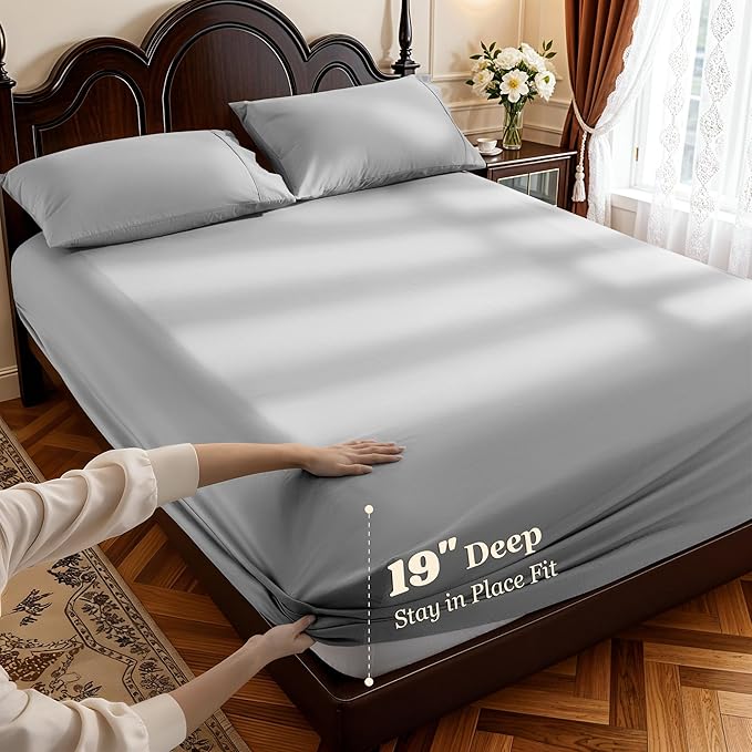 LBRO2M 100% Cotton Sheets Set Deep Pocket 19", 1000 Thread Count Queen Size 4 - Image 2
