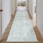 Blue Runner Rug 2x8 Hallway Machine Washable Kitchen Vintage Distressed Non - Image 5