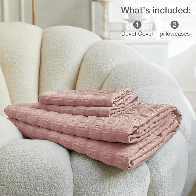 JELLYMONI Smokey Pink Duvet Cover Queen Size, Soft Breathable Seersucker Duvet - Image 6